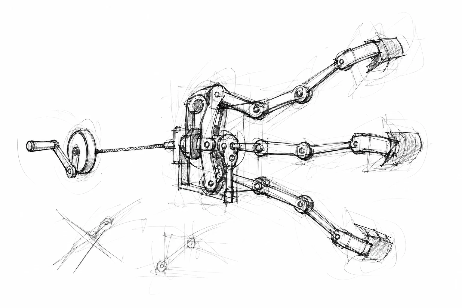 Freehand engineering sketch of a single launch mechanism