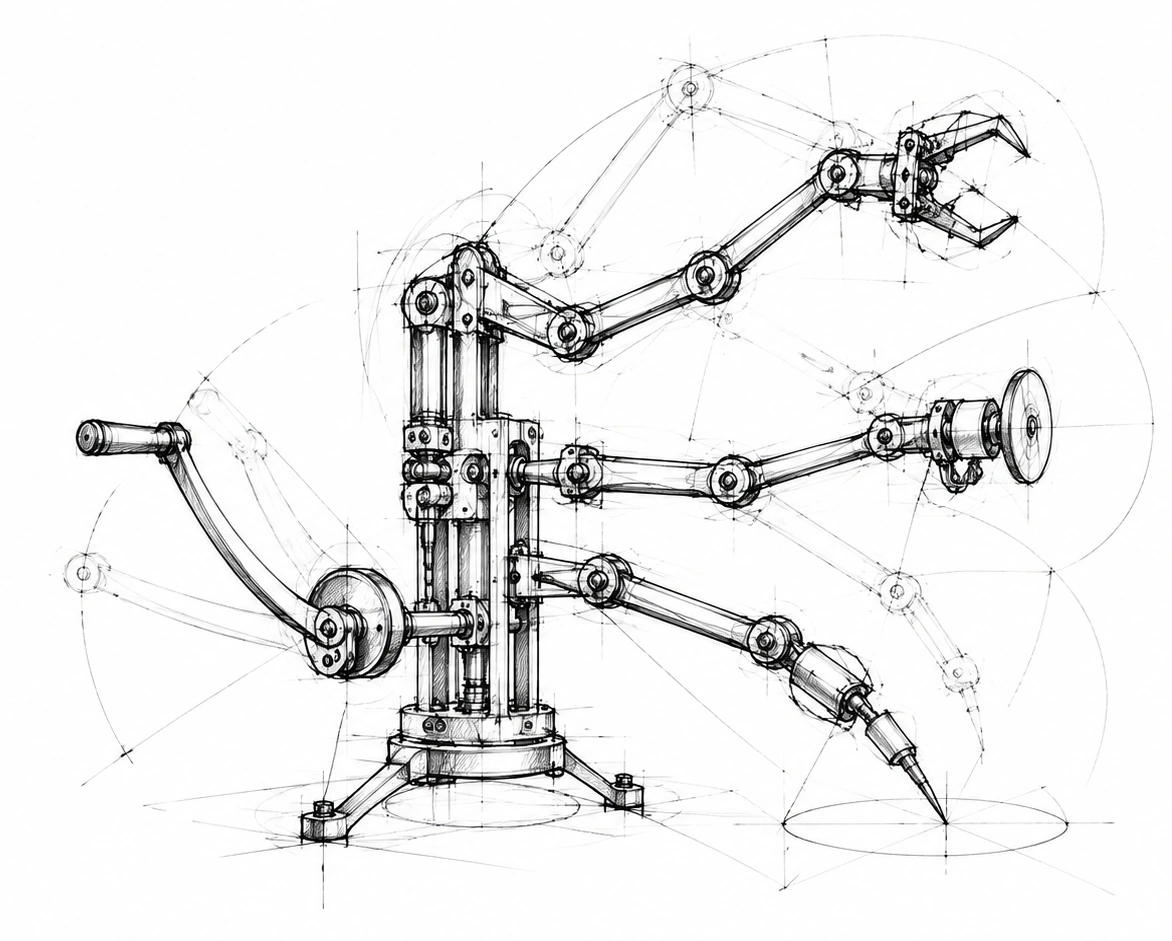 Freehand engineering sketch of a single launch mechanism