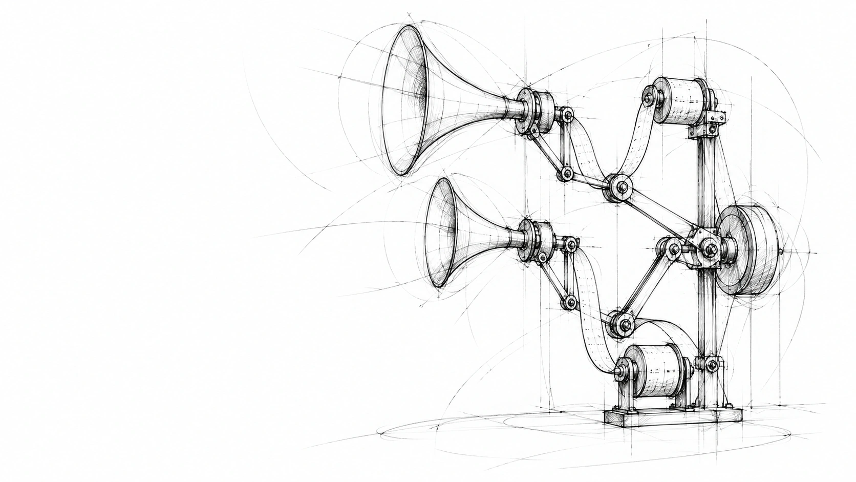 Graphite sketch of a two-channel listening and transcription mechanism
